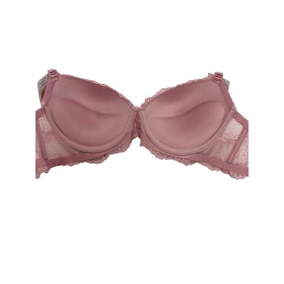 Rene Rofe Pink Push-Up Bra 36C Padded Cups Lace Overlay Adjustable,  Ribbon Bow - Picture 9 of 16